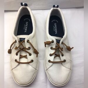 Sperry Top Sider Women's Casual White Canvas with Tan Laces up Size 10M